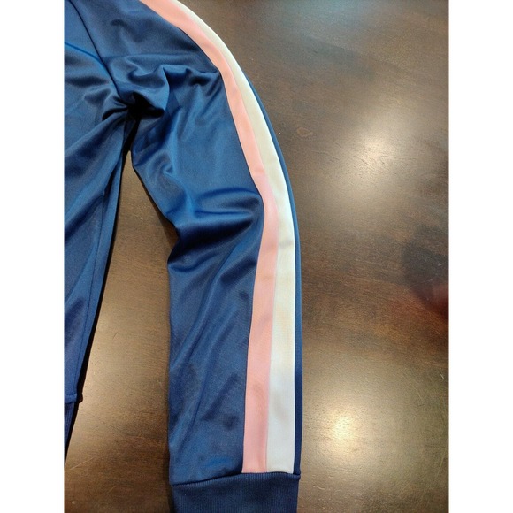 WOMEN'S BEBE SPORTS ATHLETIC JACKET- BLUE WITH PINK & WHITE ARM STRIPES -CUTE! - Picture 3 of 9